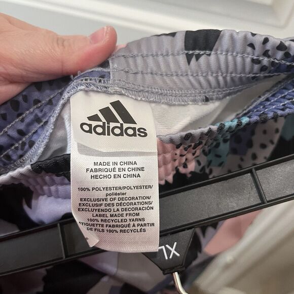 Adidas All Over Print Tricot Gray Purple Pink Joggers Pull On Pants Girls Size 6 - Picture 9 of 9